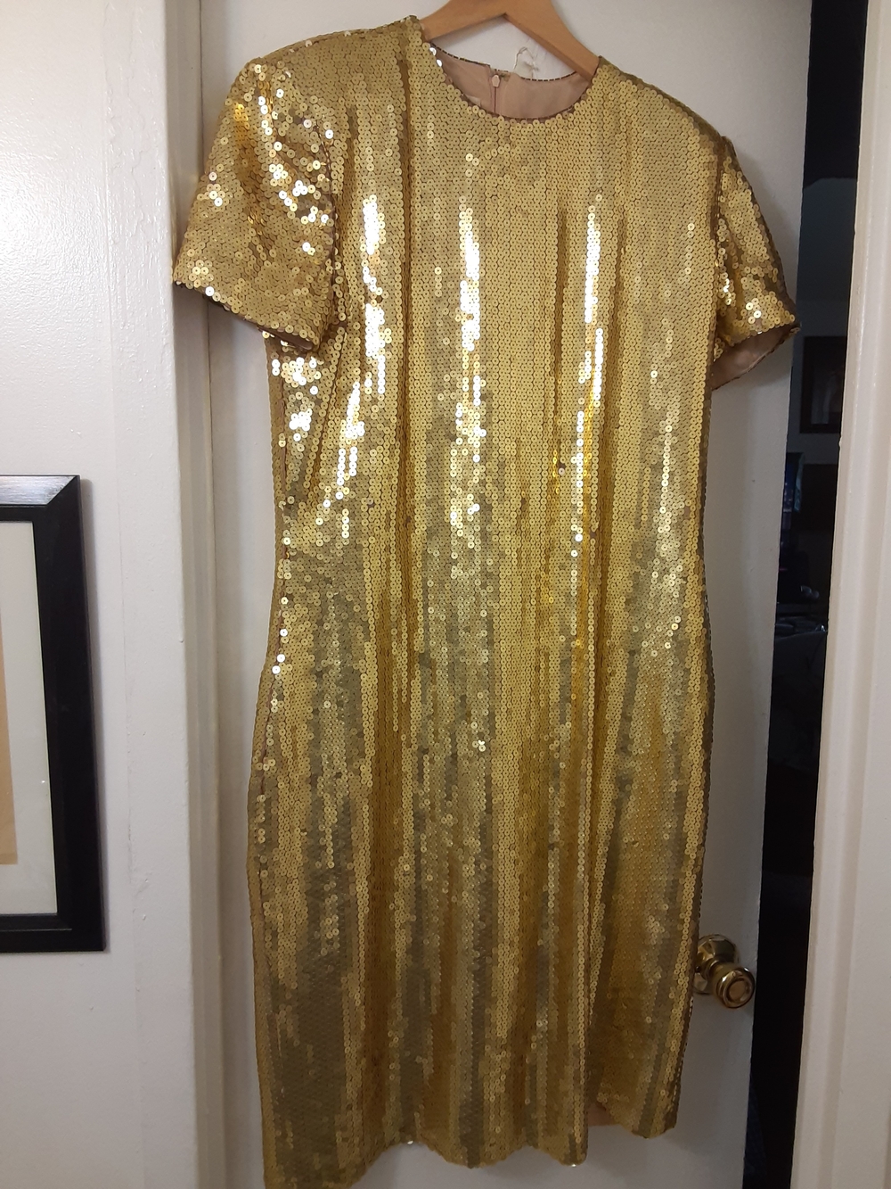 Victor Costa Gold Sequin Midi Dress